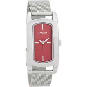 OOZOO Timepieces - Zilverkleurige horloge met zilverkleurige metalen mesh armband - C9702