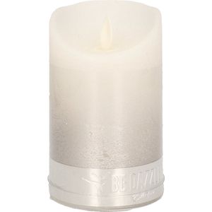 1x Luxe zilver/witte LED kaarsen/stompkaarsen 12,5 cm - Luxe kaarsen op batterijen met LED vlam