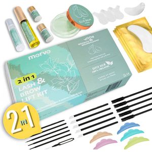 Merve® Lash Lift Kit & Brow Lift Kit - 2 in 1 Wimperlifting Set - Brow Lamination & Eyelash Lift Kit - Incl. Wimperserum, Lash Lift Lijm & Lotion - Make Up Lifting Set met 34 onderdelen