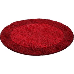 Hoogpolig vloerkleed Life - bordeaux - rood - rond 120 cm