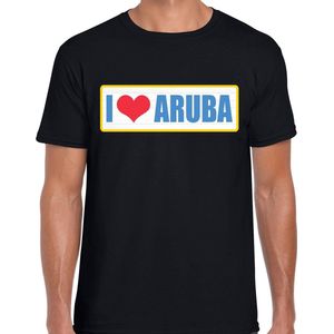 I love Aruba landen t-shirt met bordje in de kleuren van de Arubaanse vlag - zwart - heren -  Aruba landen shirt / kleding - EK / WK / Olympische spelen outfit S