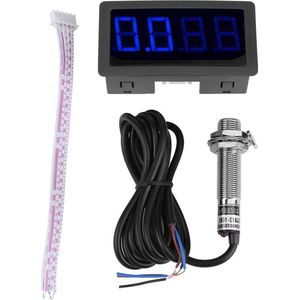 4 digitale LED-displaymeter Precisie-toerenteller met Hall-naderingsschakelaarsensor NPN (blauw)