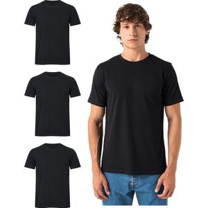 Burnell & Son Heren T-shirt, 3-pack van 100% katoen, Regular fit, Basic T-shirt, x3 Zwart, (S-3XL)