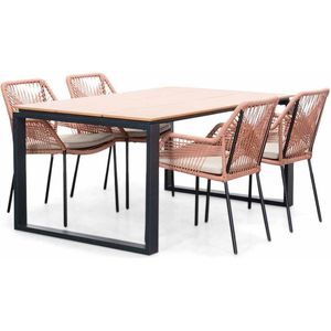 LUX outdoor living Helsinki Natural/Seville terra dining tuinset 5-delig | polywood + touw | 160cm | 4 personen