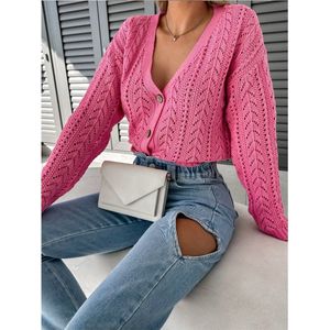 Roze Vest Fashion - Roze dames vesten - Korte vesten - V hals & bruine knopen