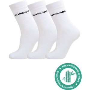 SQQUADD® Bamboe Sokken Dames en Heren - Wit 3-pack - Maat 35-38 - Naadloos en Duurzaam - Tegen Zweetvoeten - Bamboo - Lange Witte Sokken