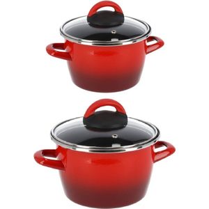 Kookpannen set van 2x stuks rood 3 liter en 6 liter Cuenca - Rvs pannenset