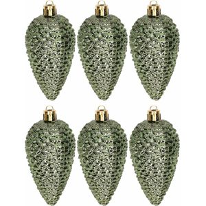 Kerstboom decoratie kerstbal dennenappels groen 6 stuks