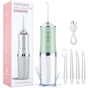 Waterflosser - Monddouche Elektrisch - Neusdouche - Monddouche - Flosapparaat - Draagbare waterflosser - 300 ml - 3 standen - 4 Opzetstukjes - Geschikt voor reizen, beugels thuis en brugverzorging - Kerstcadeau - Groente