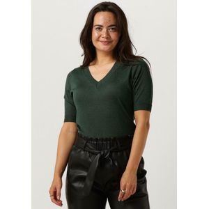 Minus Milla Metallic V-neck Knit T-shirt Tops & T-shirts Dames - Shirt - Groen - Maat XS