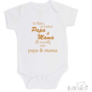 100% katoenen Romper ""De liefste en leukste Papa & Mama zijn toevallig mijn Papa & Mama"" Unisex Katoen Wit/tan Maat 68/74