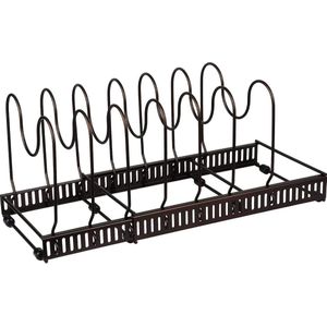 Uitbreidbare Pan Organizer Rack Pannen en Deksels Organizer met 7 Verdelers Pantry Kast Bakvormen Deksel Plaat Houder Rood Brons