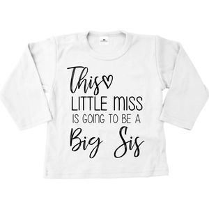 Grote zus shirt-Bekendmaking zwangerschap-this little miss-wit-zwart-Maat 122/128