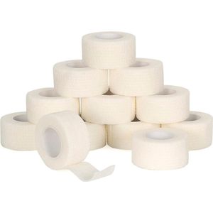 Vingerverbanden - 12 rollen - Vingerpleister zelfklevende verbanden - 2,5 cm x 4 m Zelfklevende verbanden - Zelfklevende verbanden - Elastische verbanden - Zelfklevende fixatieverbanden - Dierenartsverbanden - Voor eerstehulpsporten - Wit