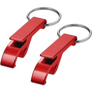 Set van 12x stuks flesopeners met sleutelhanger rood 6 cm - Voordelige weggevertjes