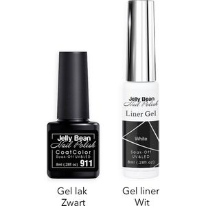 Jelly Bean Nail Polish gel nagellak Nail Art set - Witte Gel liner - Zwarte UV gellak