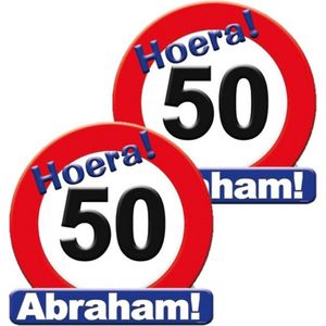 50 jaar Abraham verjaardag stopbord - 2x stuks - Dia 50 cm - Leeftijd feestartikelen - verkeersbord - Karton - Huldebord - Deurbord