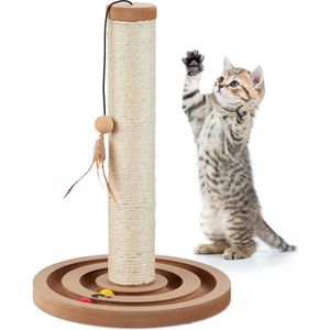 Relaxdays krabpaal met speelbal - 45 x 30 cm - kattenkrabpaal - met speelveer - sisaltouw