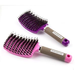 Set van 2 haarborstels (paars en roze), haarborstel met wildzwijnhaar, haarborstel, zonder te trekken, kan haarolie verdelen, maakt kroezen glad, ademend en versnelt