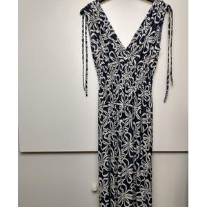 Dames empire elastiek stretch jurk Manon gebloemd motief blauw M/L strandjurk