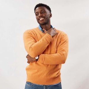 Osborne Knitwear Trui met V hals - Sweater heren in Lamswol - Pullover Heren - Turmeric - 3XL