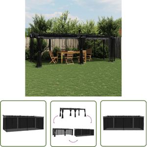 The Living Store Prieel met zijwanden van gaas 6x3 m staal antracietkleurig - Tuinpaviljoen - Tuingereedschap - Buitenspeelgoed - Veranda - Terrasdecoratie