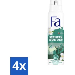 Fa - Deodorant Spray - Scenery Wonder - Houtachtig & Jasmijn - 48 uur Bescherming - 150 ml - Voordeelverpakking - 4 stuks