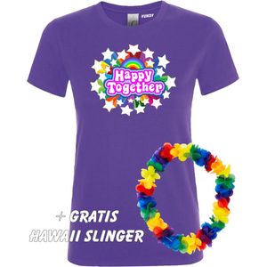 Dames T-shirt Happy Together Stars | Love for all | Gay Pride | Regenboog LHBTI | Paars dames | maat L