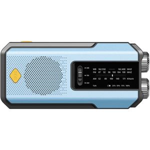 Multifunctionele noodradio - Noodradio - Noodradio solar opwindbaar - Zaklamp noodradio - 2000 mAh - ABS - Blauw