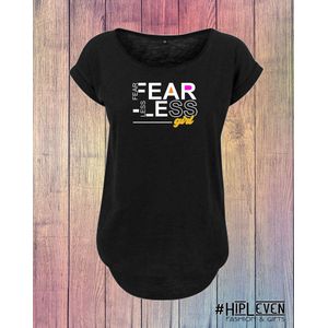Shirt met lange rug ""Fearless Girl""  Zwart - Goud / 3XL (46-48)
