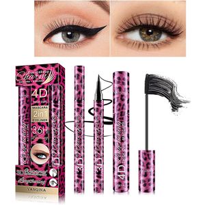 NAXSIR Eyeliner & Mascara Set - 4D Zijdevezel Waterdichte Vloeibare Eyeliner + Volume Wimper Mascara (Zwart) - Langdurige Houdbaarheid, Krul Effect - Perfect voor Dagelijks Gebruik & Avondlooks