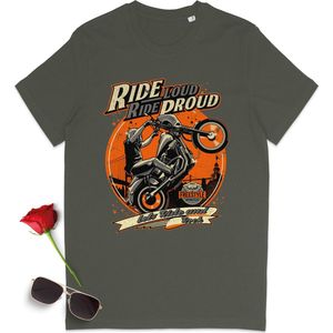 T shirt biker motor print - Heren tshirt motorrijder - Dames t-shirt met opdruk - Maten: S t/m 3XL - Kleuren: zwart, khaki en anthracite.