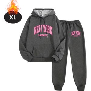 Nivard Joggingpak - Huispak - Volwassenen - Trainingspak - Comfortabel - Joggingsbroek - Tracksuit - Dames - Winter - Donkergrijs - XL