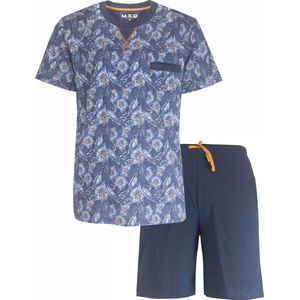 MEQ Heren Shortama - Pyjama Set - Korte Mouwen - 100% Katoen - Navy Blauw - Maat L