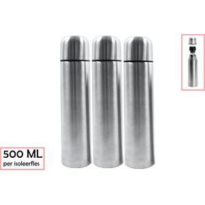3 stuks thermos Isoleerfles 500 ML - Zilver- 1500 ML met 3 thermosflessen