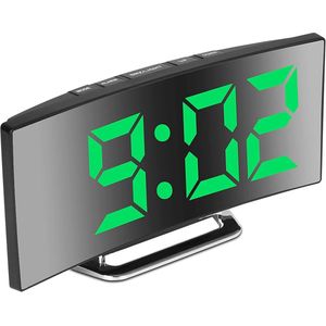 Groen Led Wekker - 7'' Spiegeldisplay Met Temperatuur En Datum - 12/24U - Met Nachtlicht En Snooze - 1 - Geschikt Voor Slaapkamer