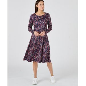 Damart - Wijde jurk in warm tricot met bladmotief - Dames - Blauw - 38