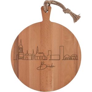 Solid Trust® Serveerplank met Skyline Breda - Borrelplank - Tapasplank - Serveerplank Hout - Serveerplank Rond - Serveer Plank - Serveerplank Rond Hout