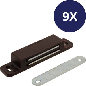 9x Magneetsnapper - Bruin - 12kg - 67x18mm - Inclusief Sluitplaat
