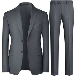 Allthemen Heren Tweeknoops Pak Regular Fit - Middenspleet Effen voor Zakelijk - L