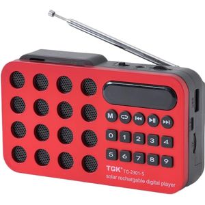 Rode draagbare radio op zonne-energie met Bluetooth - ondersteunt FM/AM/SW multi-band ontvangst - kan afspelen via TF-kaart en USB-interface - oplaadbaar - luidspreker/kan binnen en buiten worden gebruikt