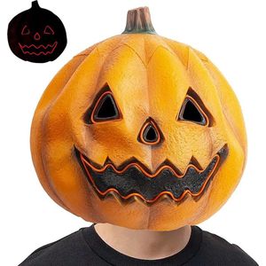 LED Licht Pompoen Masker Latex Volledige Hoofd Masker Fancy Jurk Vogelverschrikker Decoratie Voor Halloween Kostuum Party