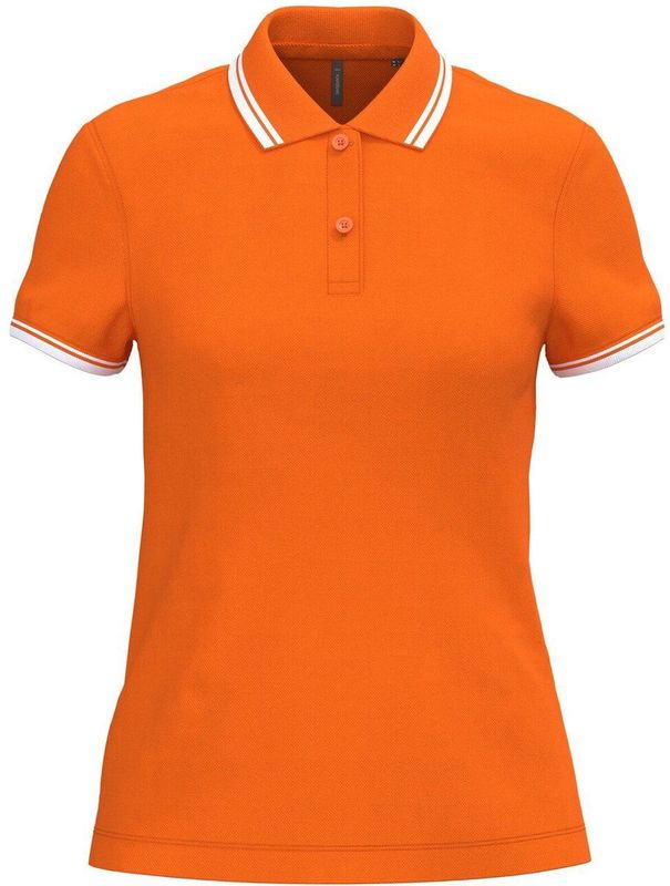 Kariban Gestreepte damespolo korte mouwen K273 - Orange / White - L