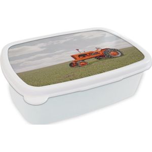 Broodtrommel Wit - Lunchbox - Brooddoos - Tractor - Wielen - Vintage - 18x12x6 cm - Volwassenen