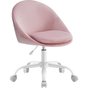 Homeoffice stoel, fluwelen draaistoel, bureaustoel, schuimbekleding, in hoogte verstelbaar, voor werkkamer, slaapkamer, pastelroze HMBG020R02