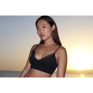 Gudia Kanten naadloze bh van zachte stof - V-hals vorm bralette -massage cup - zonder bh - eersteklas stof zwart - (XS-M)