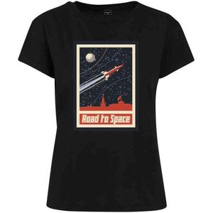 Mister tee ladies road to space box  t-shirt in kleur zwart  in maat S