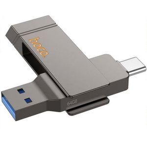 Hoco Razendsnelle 2-in-1 USB Stick 64GB - USB-C & High-Speed USB 3.0 Flash Drive - 2 in 1 Geheugen Stick Geschikt voor iPhone Samsung Google Oppo Xiaomi Smartphone, iPad, PC, Laptop, Tablet - Stevige Zinklegering Memory Stick Opslag