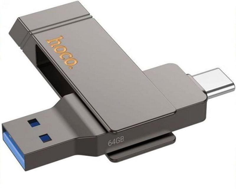 Hoco Razendsnelle 2-in-1 USB Stick 64GB - USB-C & High-Speed USB 3.0 Flash Drive - 2 in 1 Geheugen Stick Geschikt voor iPhone Samsung Google Oppo Xiaomi Smartphone, iPad, PC, Laptop, Tablet - Stevige Zinklegering Memory Stick Opslag