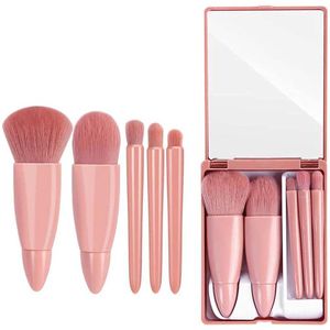 Make-up Kwasten Set – 5-delige Mini Cosmetische Kwasten met Spiegel – Complete Vegan Make-up Brush Kit – Oogschaduw, Poeder, Blush, Lippen & Wenkbrauw – Draagbaar en Cruelty Free – ANMI
